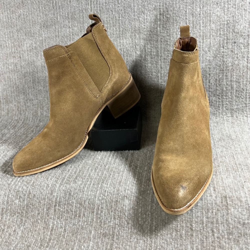 CREVO Womens Suede Chelsea Ankle Boots Chestnut‎ Block Heel Pointed Toe Size 10
